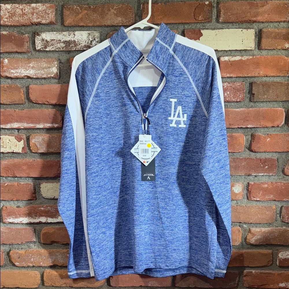 Antigua Blue and White LA Dodgers Quarter-Zip Pullover